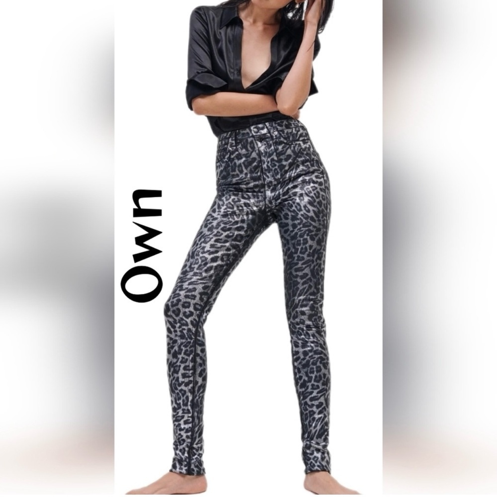 Own Womens Black & Metallic Silver Denim Jeans Sz 26x30 Ultra High Rise Leopard